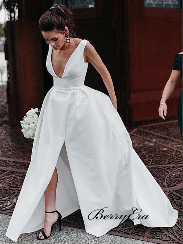 Deep V-neck Satin Wedding Dresses, A ...